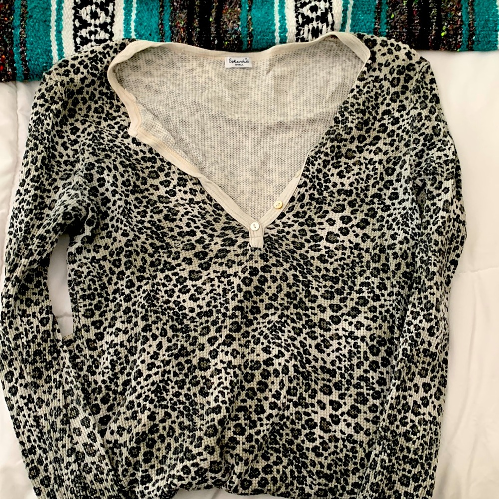 Splendid Ribbed Cheetah Print Long Sleeve Top Size S